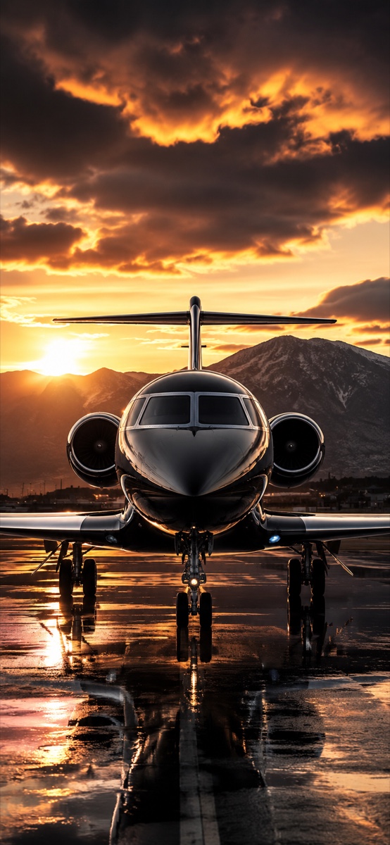 Black private jet at sunset representing the Luxury Reality