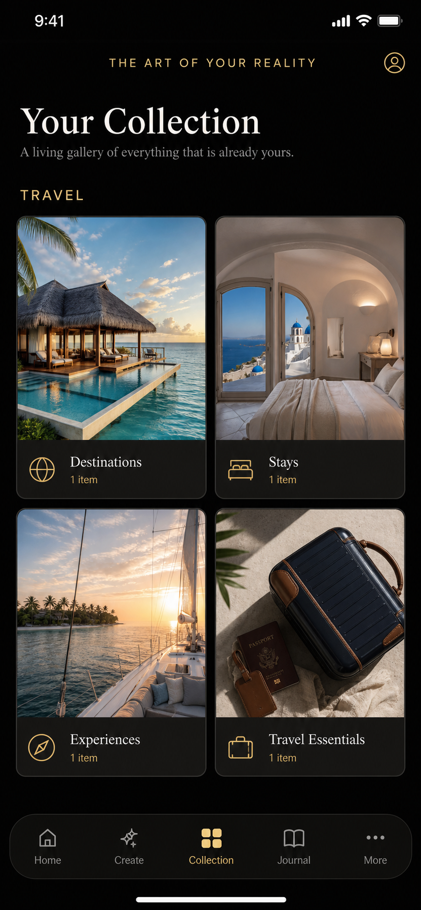 Wish Fulfilled Travel portfolio with destinations, stays, experiences and travel essentials